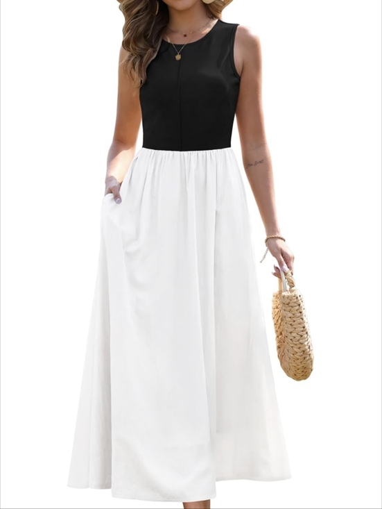 Dresses & Skirts - Sleeveless Black Bodice White Skirt Maxi Dress